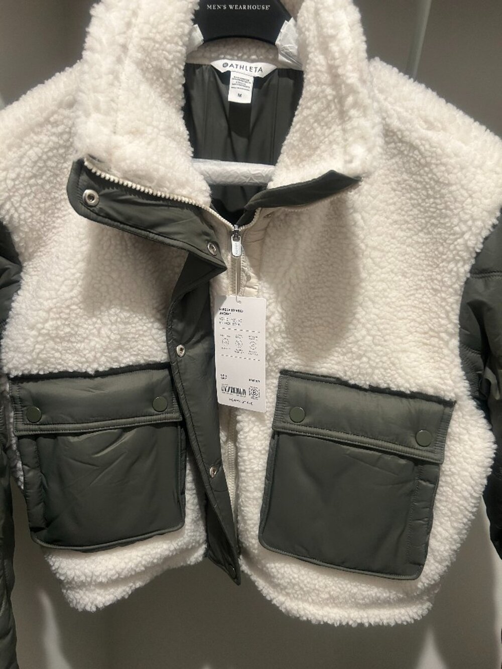 Athleta Fleece Hybrid Sherpa Jacket - Ivory & Olive Green, Size M, NWT